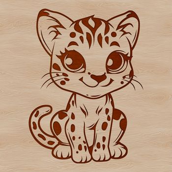 A close-up illustration of a wild ocelot sitting on a rock, featuring sharp claws and whiskers.
