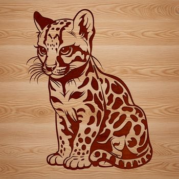 A close-up of an ocelot's face and body in a detailed illustration style.
