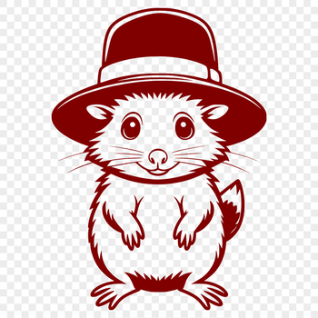 A close-up illustration of a possum wearing a hat, showcasing its fur and facial features.
