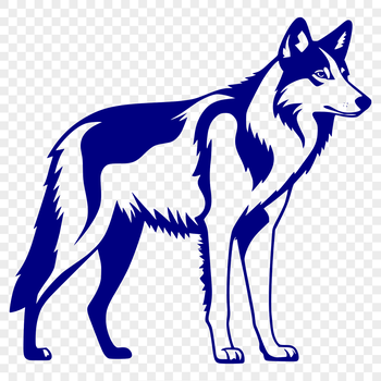 A standing wolf depicted in full body from head to tail.