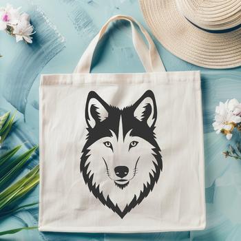 A detailed SVG graphic of a wolf's face with sharp features.