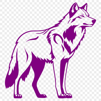 A standing wolf depicted in a clean, simplified vector design.