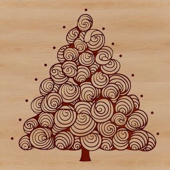 A decorative, green-colored Christmas tree with ornaments and lights, suitable for vector art projects.