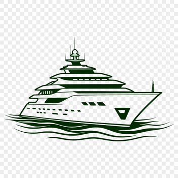 An outline vector design of a vessel with mast and sails.