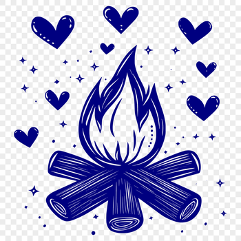 A camp fire illustration with love hearts surrounding the flames, perfect for outdoor enthusiasts and crafters.