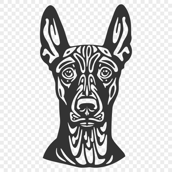 A detailed illustration of a Doberman Pinscher's head, showcasing its unique features and facial structure.