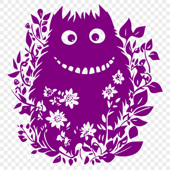 A cute, cartoon monster designed with floral elements in a playful style.