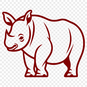 A simple line drawing of a rhino standing on its feet, depicted in a cute and endearing style.