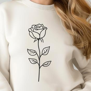 A detailed illustration of a rose plant with blooming flowers in various stages of growth.