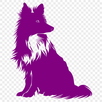 A stylized illustration of a sitting Shetland sheepdog.
