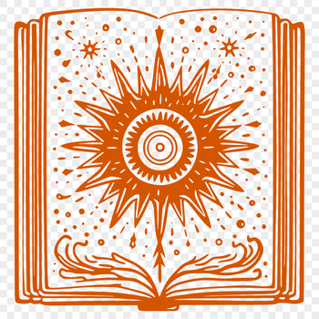 A mystical spell book adorned with magical symbols, surrounded by eerie autumnal foliage and a moonlit sky.