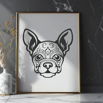 Boston Terrier dog breed illustration with ornate details.