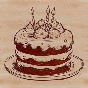 A colorful birthday cake with candles and decorations, ideal for vector designs and commercial use.