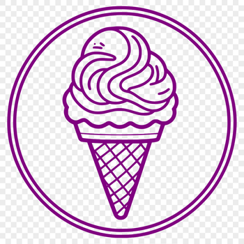 A colorful illustration of a classic ice cream cone with a scoop on top.