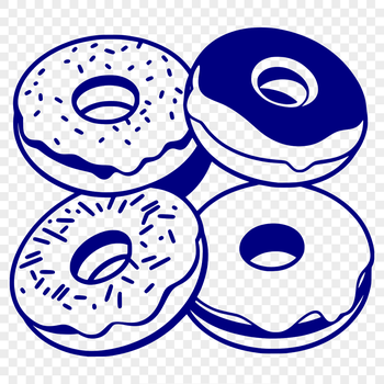 A colorful illustration of a donut with a glazed finish.