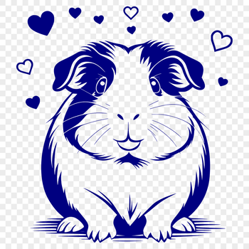 A cute guinea pig surrounded by love hearts, perfect for pet enthusiasts and users looking for vector images.