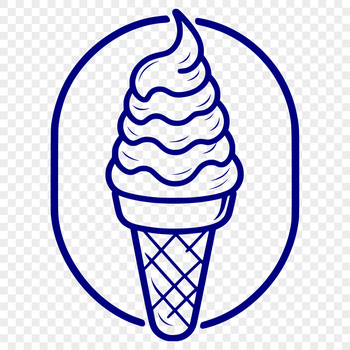 A colorful illustration of a cone-shaped ice cream dessert with a scoop on top.