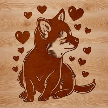 A sitting Shiba Inu dog with love hearts surrounding it, suitable as a vector art design for commercial or personal use.