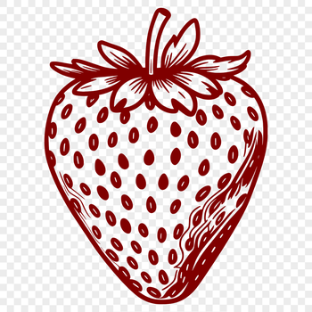 Vector illustration of a ripe strawberry with seeds and leaves.