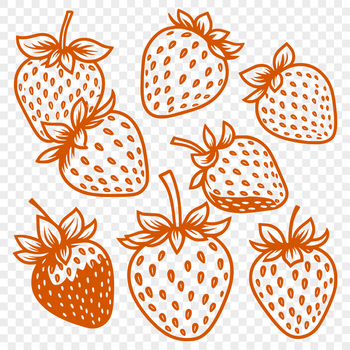A vector graphic representation of a strawberry fruit with stem and leaves.