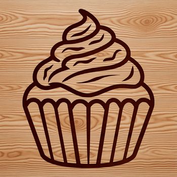 A vector graphic design of a decorated dessert, featuring a cupcake as the main subject.
