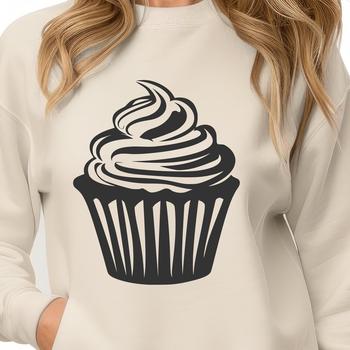 A vector graphic representation of a classic dessert, a cupcake, suitable for digital design projects.