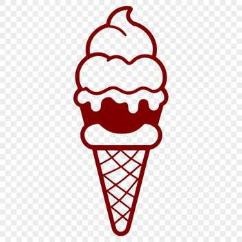 A colorful illustration of a single scoop of ice cream in a cone.