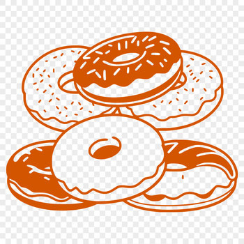 A stylized illustration of a circular food item with frosting and sprinkles.