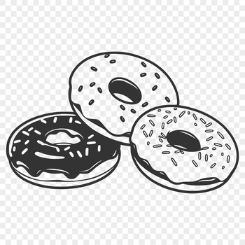 A simple illustration of a donut with frosting and sprinkles.
