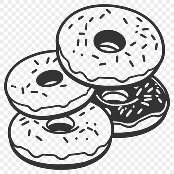 A colorful illustration of a single donut on a white background.