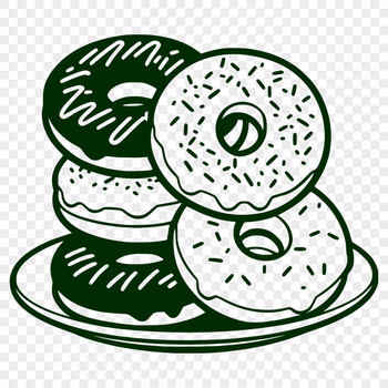 A colorful illustration of a classic donut dessert with rounded shape and sprinkles.