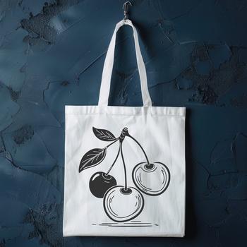 A detailed vector illustration of a single cherry fruit with leaves.