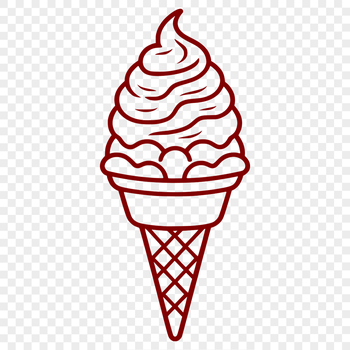 A colorful illustration of a cone-shaped ice cream dessert with a rounded top and a swirly pattern.