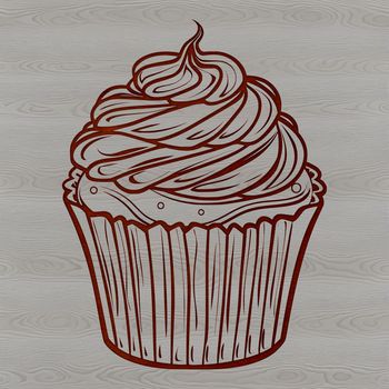 A colorful cupcake with decorative frosting and sprinkles.