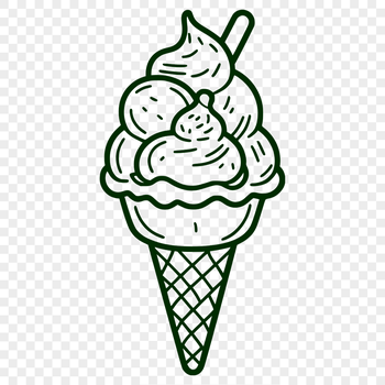 A colorful illustration of a cone-shaped ice cream with a swirly design.