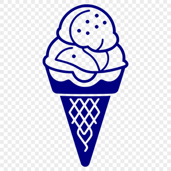 A colorful illustration of a single serving ice cream cone with toppings, designed as a vector graphic.