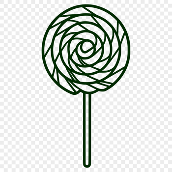 A colorful illustration of a lollipop with a stick and swirl design.