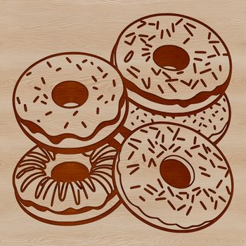 A stylized illustration of a classic ring-shaped donut dessert.
