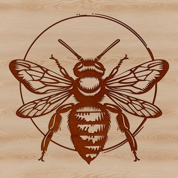 A close-up illustration of a busy honeybee on a flower, highlighting its distinctive features and colors.