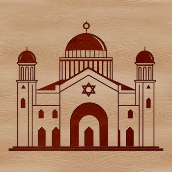 Illustrated synagogue building with intricate details, suitable for vector art projects and cutting machine designs.