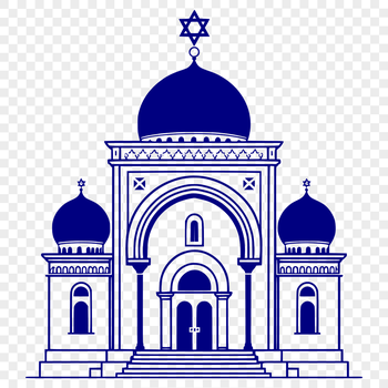 A 2D vector representation of a synagogue building with architectural details.