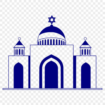 An architectural illustration of a synagogue with a focus on its religious features.