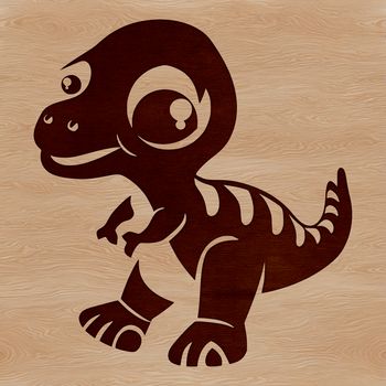 A simple line drawing of a baby Tyrannosaurus Rex dinosaur in a prehistoric setting.