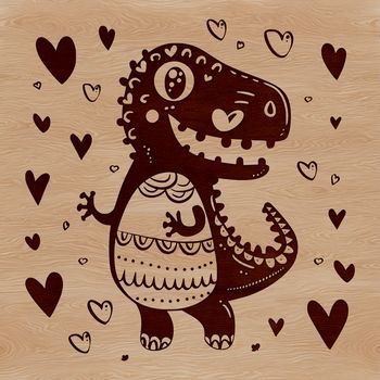 A stylized illustration of a prehistoric baby dinosaur, designed with love hearts and perfect for creative projects.