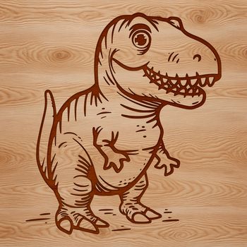 A prehistoric T-Rex dinosaur roams a lush forest landscape in the distant past.
