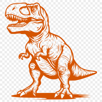 A large, detailed illustration of a Tyrannosaurus Rex dinosaur in mid-step, showcasing its full body.
