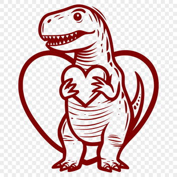 A prehistoric t rex dinosaur with love hearts, depicted in full body form.