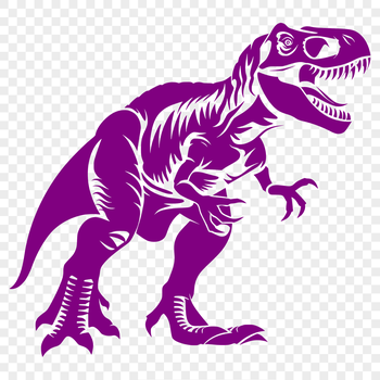 A full-body illustration of a Tyrannosaurus Rex, depicted in a prehistoric setting.
