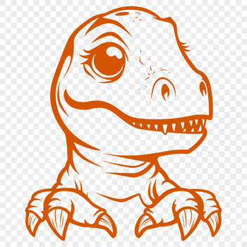 Illustration of a small Tyrannosaurus Rex dinosaur peeking out from behind its mother, vector graphic.