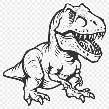 An iconic prehistoric creature with large eyes and sharp teeth, depicted as a vector graphic design.